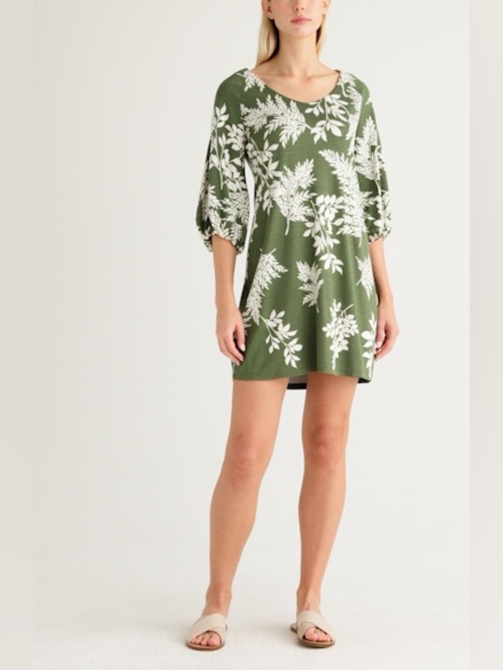 Tommy Bahama Darcy Whisper Fronds Mini Dress Tropical Green L 3/4 Sleeve